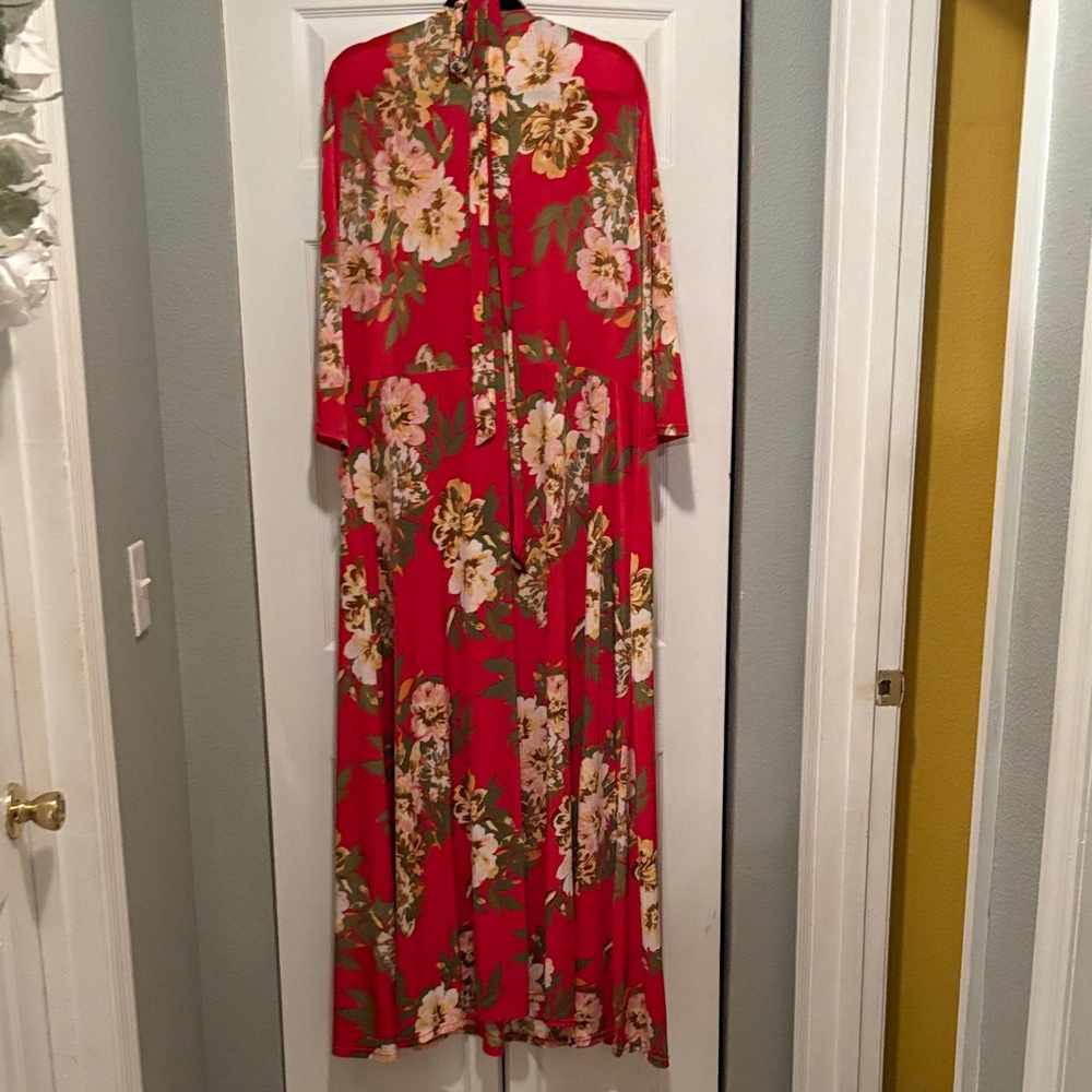 Floral Red Maxi Dress with Tie Waist Plus Size 3X - Picture 7 of 7